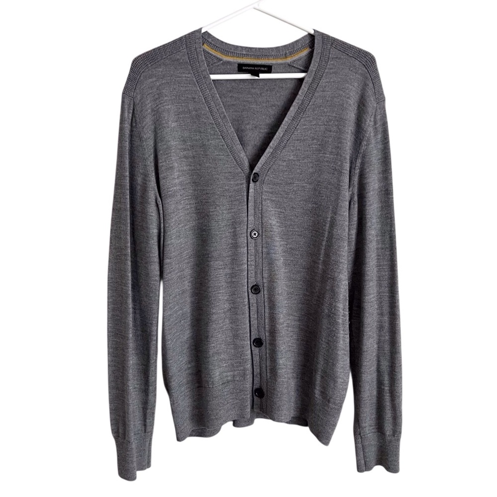 Banana Republic Men’s Grey Cardigan Sweater Merino Wool Bld Preppy Neutral Large